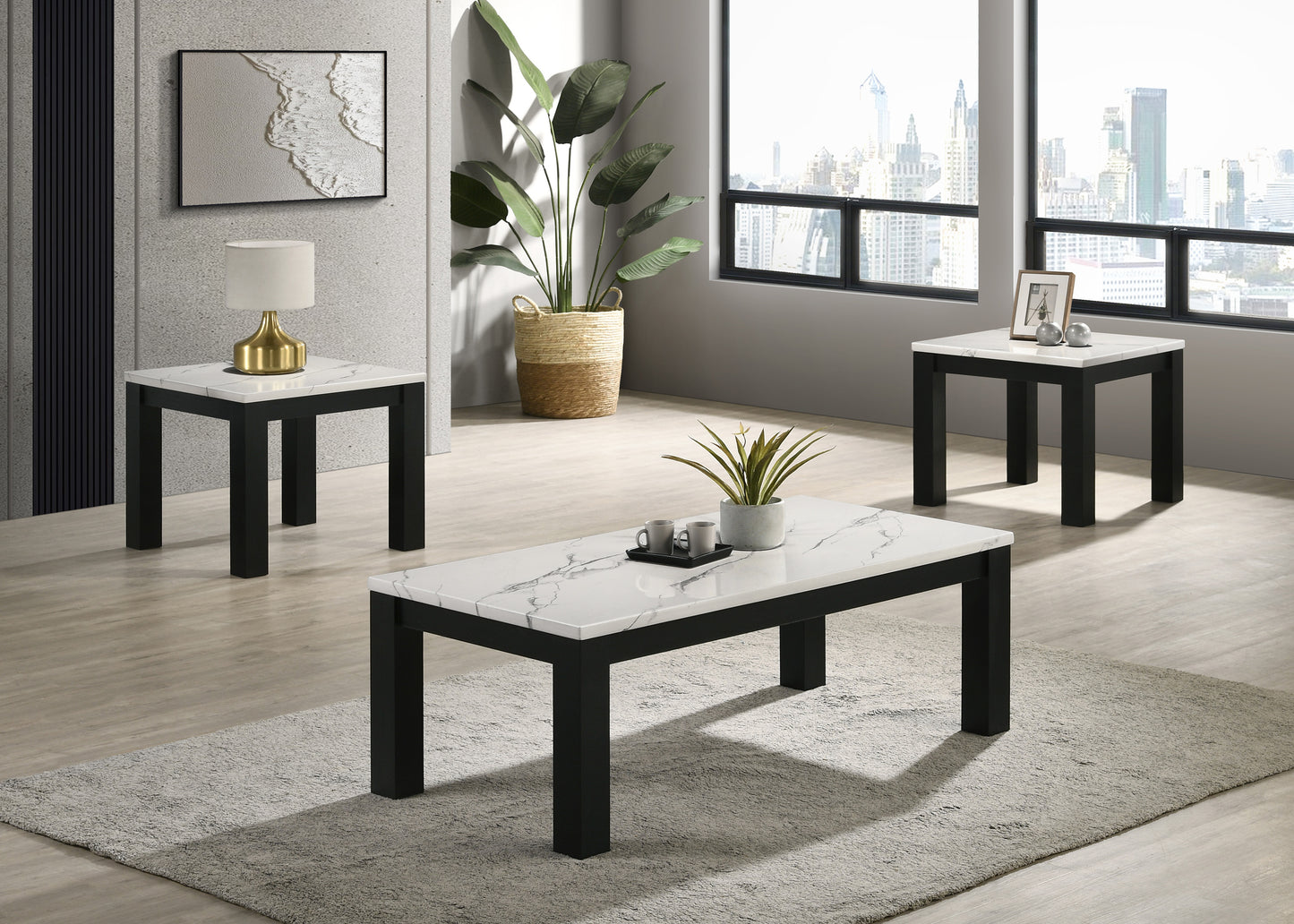 IVY 3-PK FAUX MARBLE WHITE COCKTAIL SET