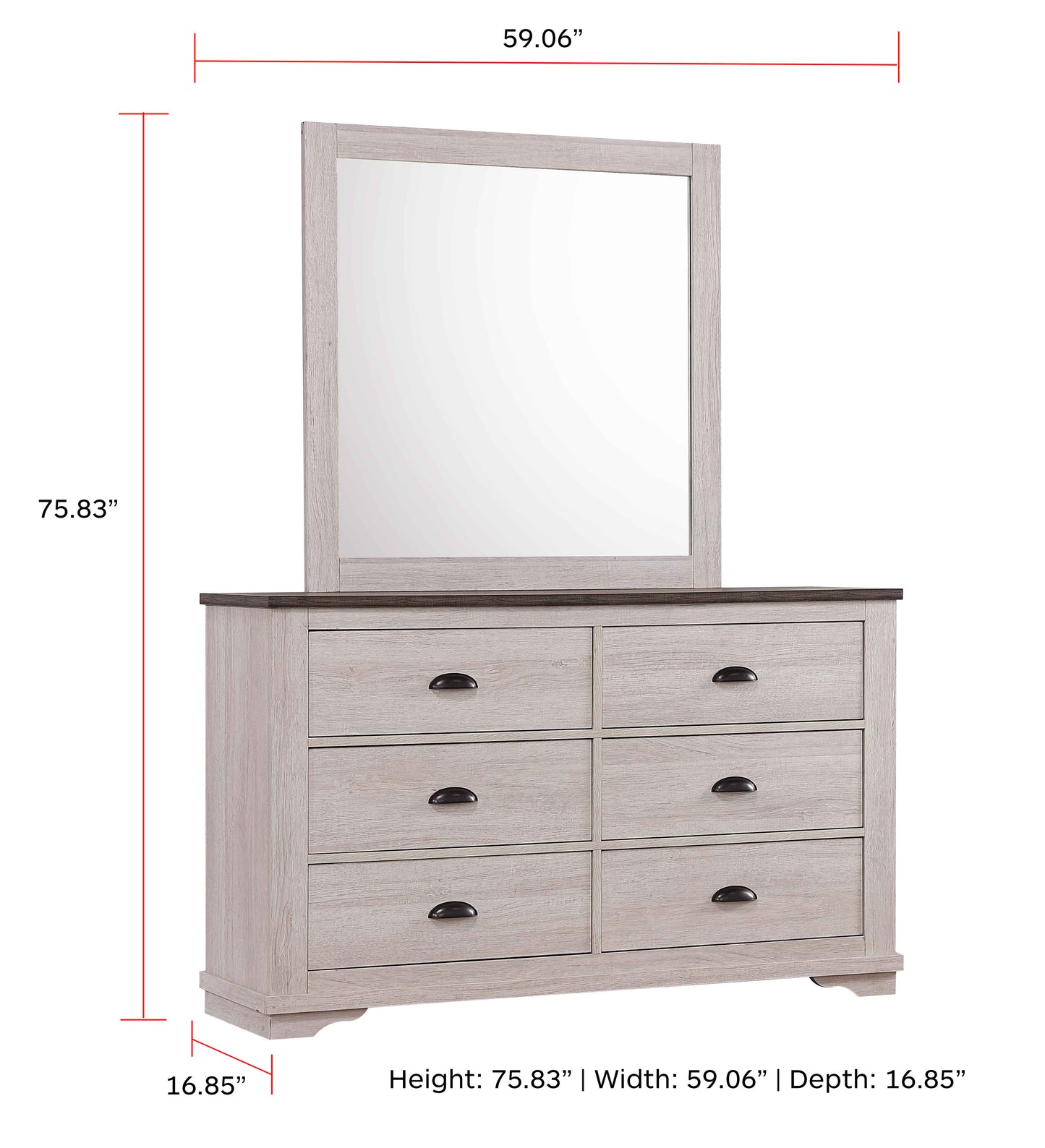 CORALEE DRESSER MIRROR CHALK/GREY