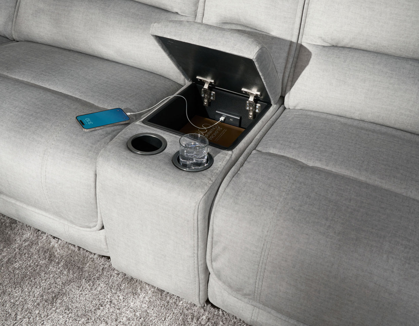 Olsen Console Loveseat, Dual-Power Zero-Gravity Modular Reclining, Silver
