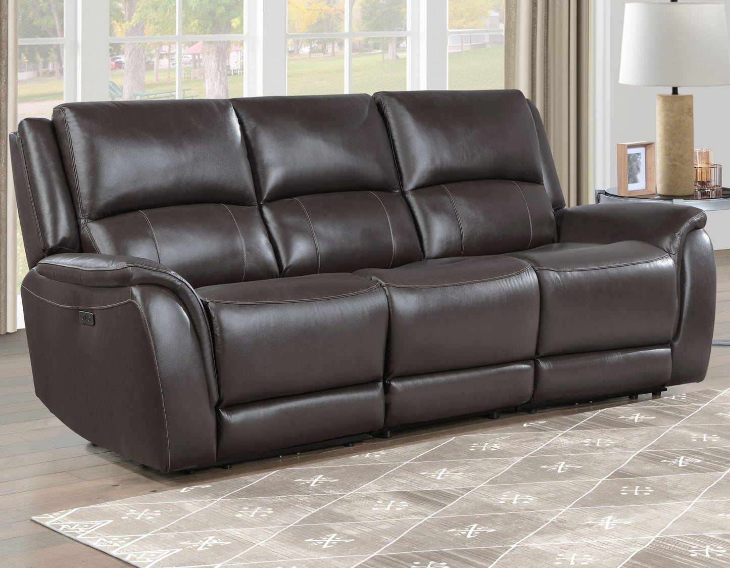 Alexandria Leather Power Reclining, Chocolate

91″ Sofa
80″ Loveseat Console
Recliner