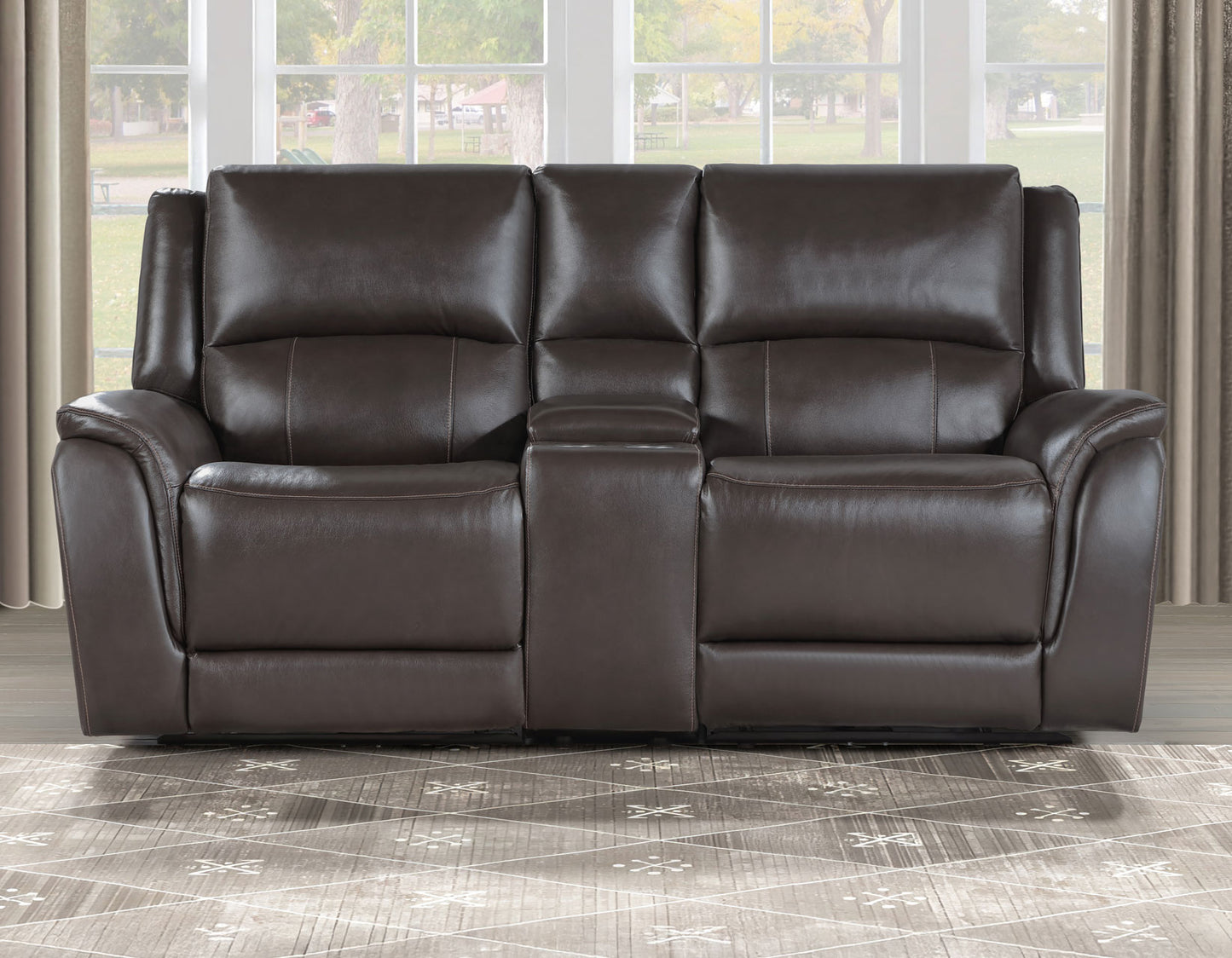 Alexandria Leather Power Reclining, Chocolate

91″ Sofa
80″ Loveseat Console
Recliner