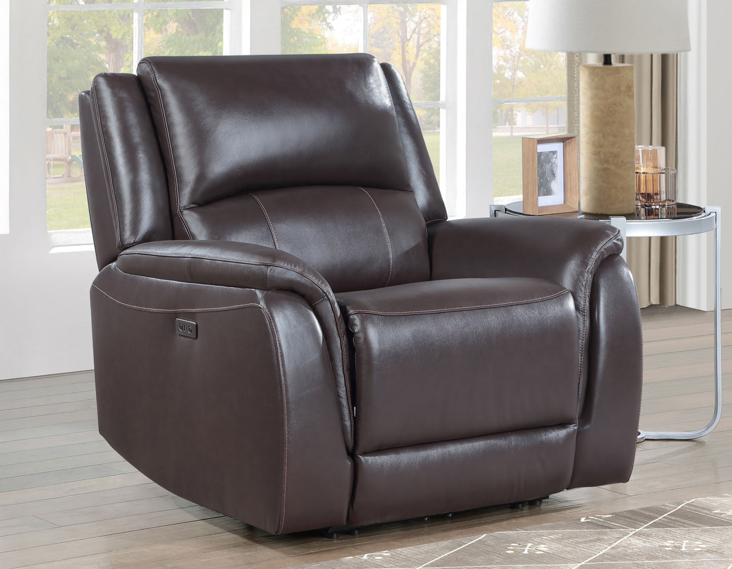 Alexandria Leather Power Reclining, Chocolate

91″ Sofa
80″ Loveseat Console
Recliner