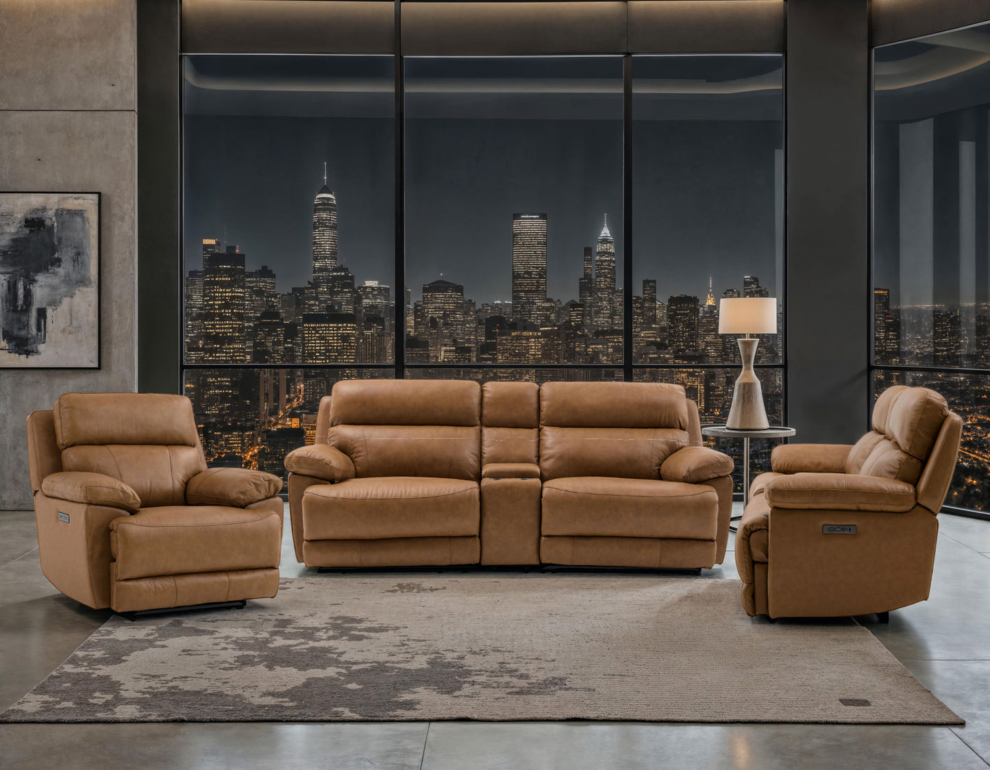 Gatlin Dual-Power Reclining, Leather

114″Sofa
95″ Console Loveseat
Recliner
