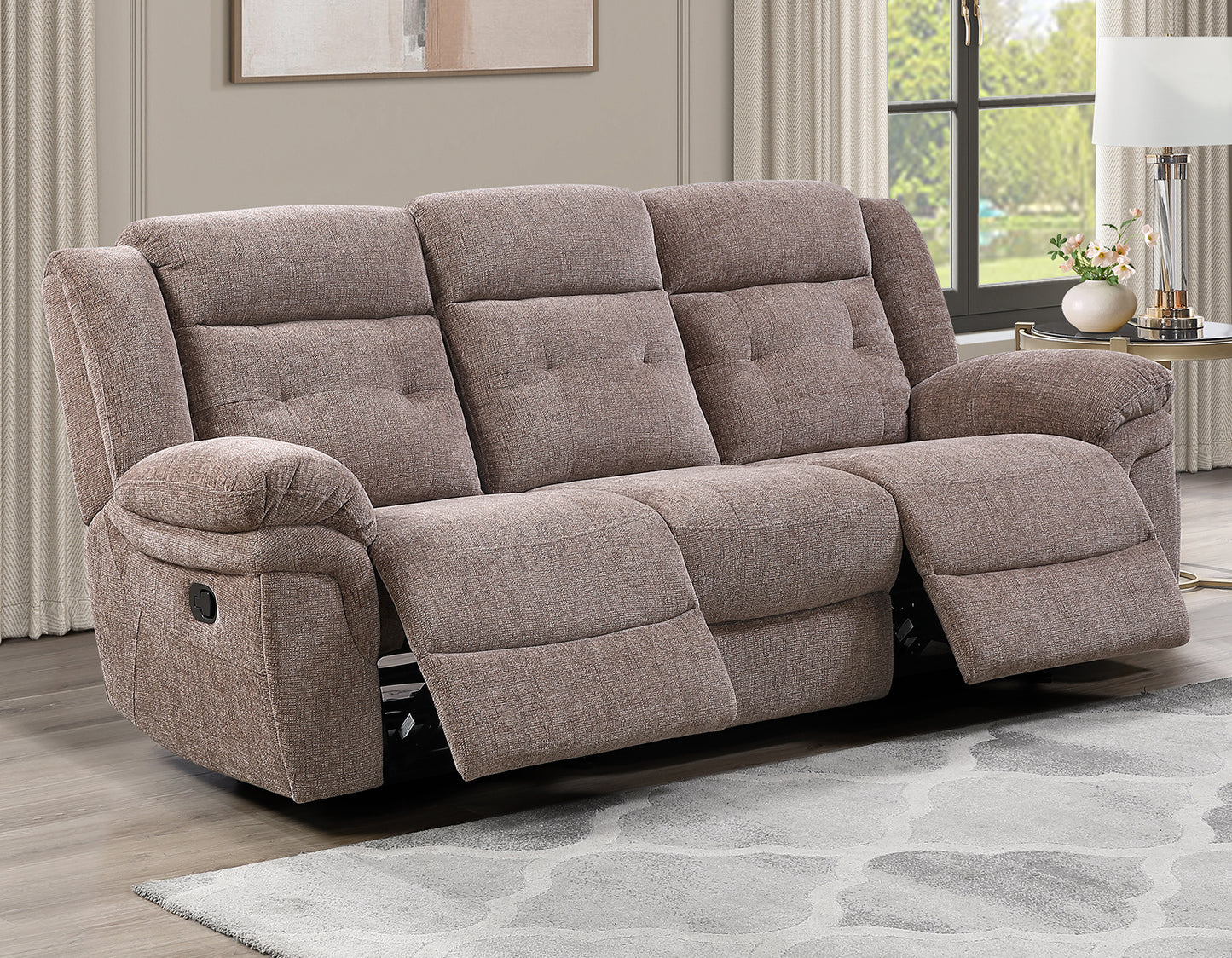Sydney Sofa, Manual Reclining, Double Glider, Brown