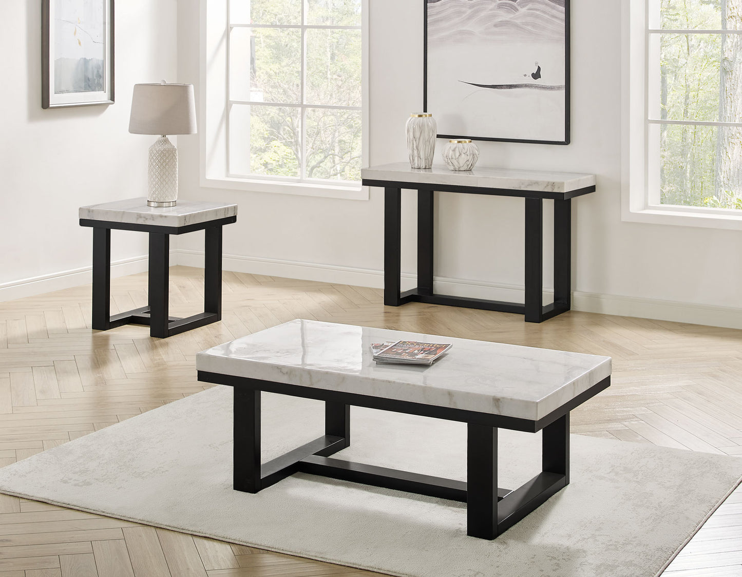 Artemis Cocktail Table, White Marble Top