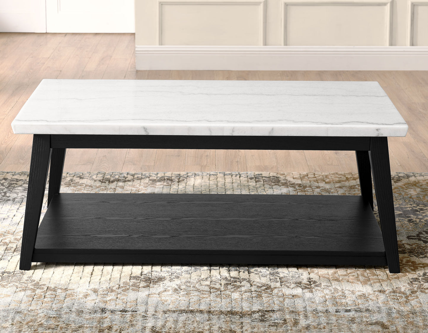 Vida, Cocktail Table, White Marble Top, Castered, Black