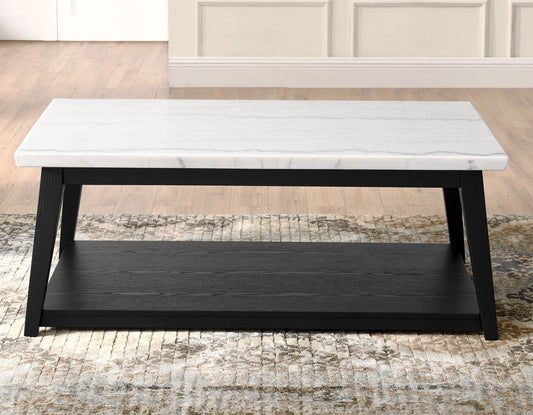 Vida, Cocktail Table, White Marble Top, Castered, Black
