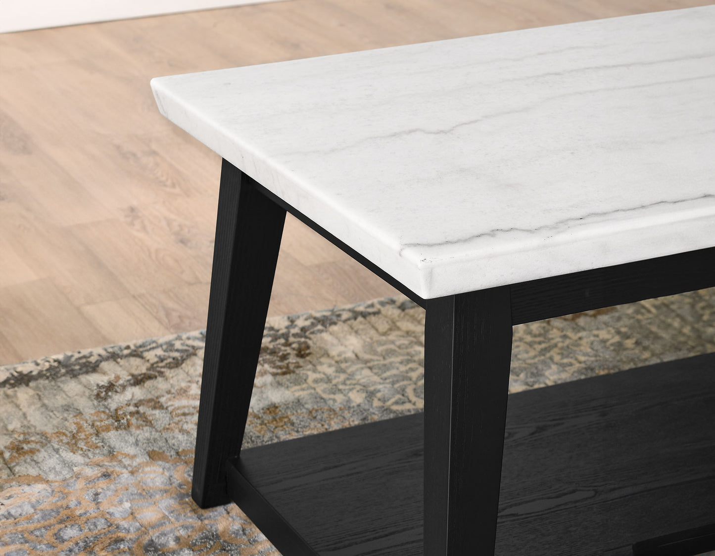 Vida, Cocktail Table, White Marble Top, Castered, Black