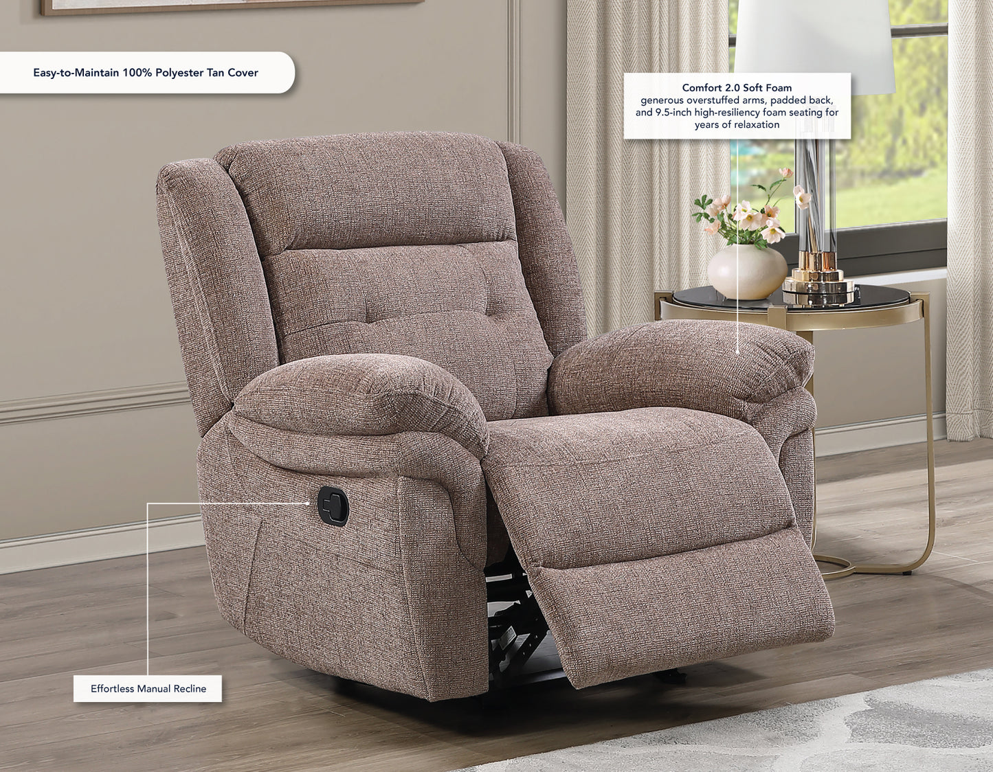 Sydney Glider Recliner, Manual, Brown