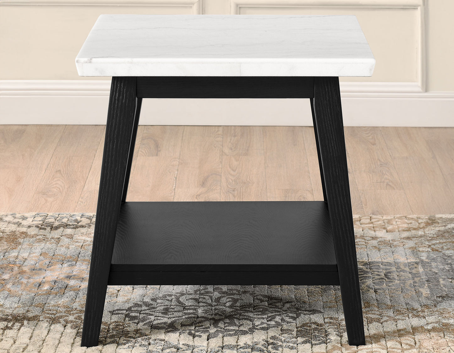 Vida, End Table, White Marble Top, Black