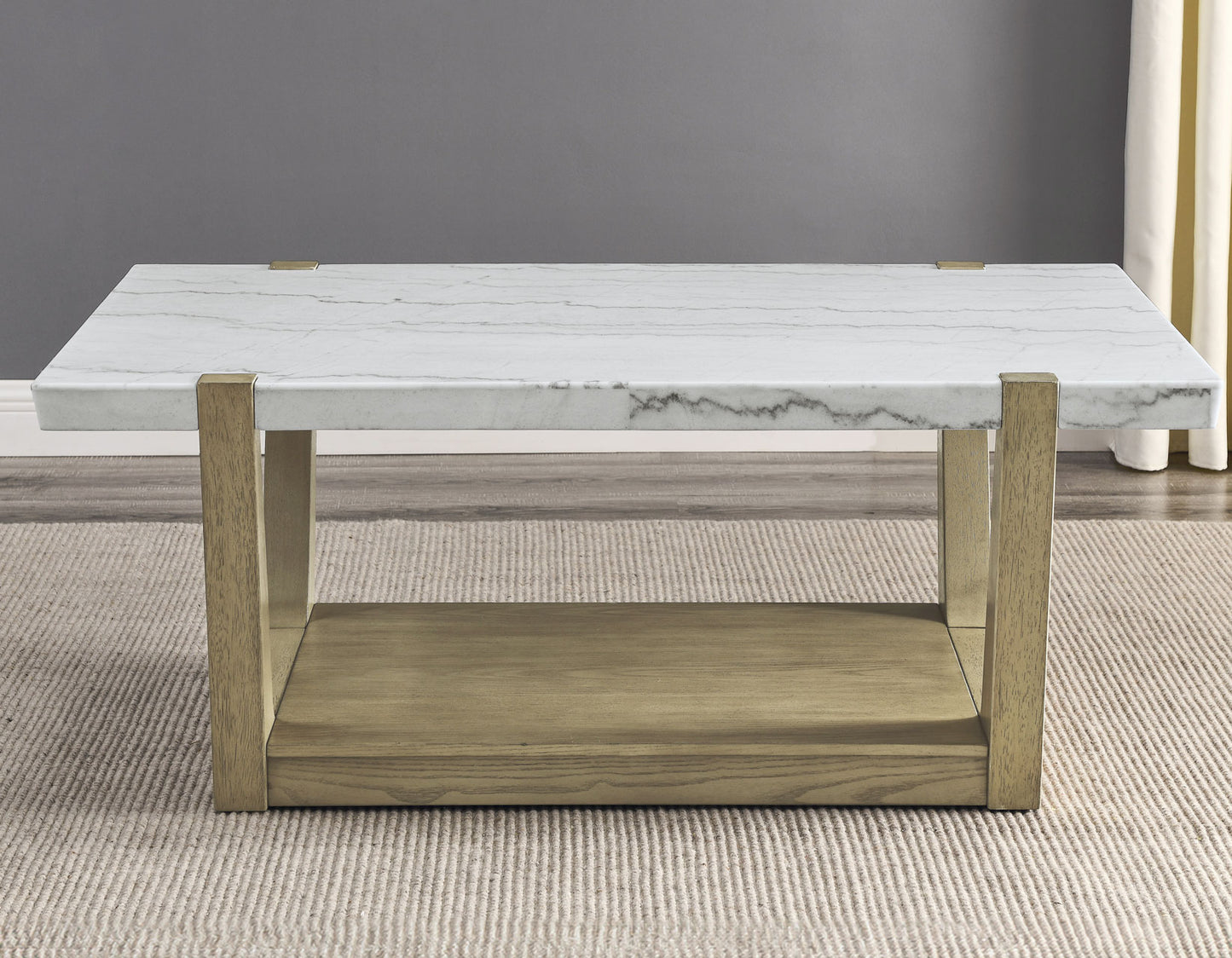 Perth, Cocktail Table, White Marble Top, Castered
