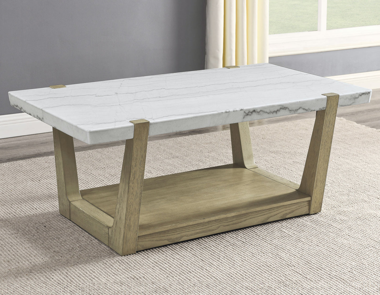 Perth, Cocktail Table, White Marble Top, Castered