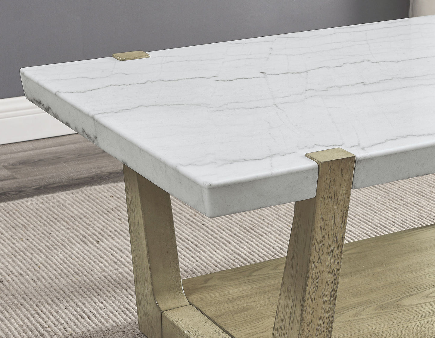 Perth, Cocktail Table, White Marble Top, Castered
