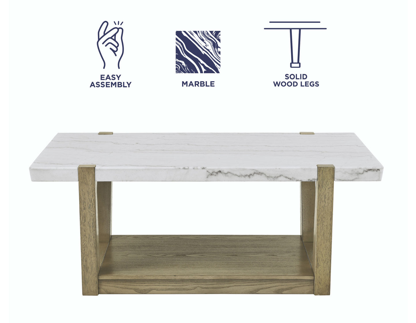 Perth, Cocktail Table, White Marble Top, Castered