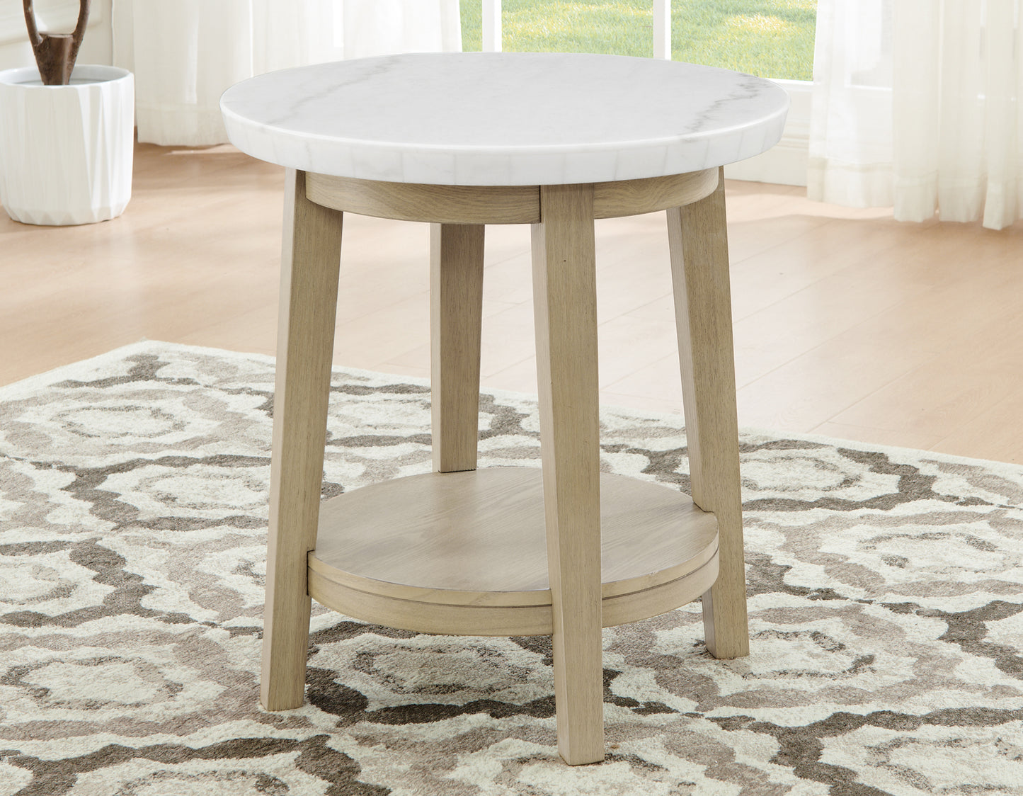 Vida, 22″ Round End Table, White Marble Top