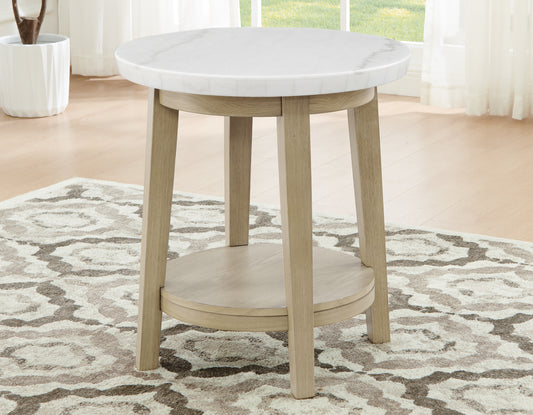 Vida, 22″ Round End Table, White Marble Top