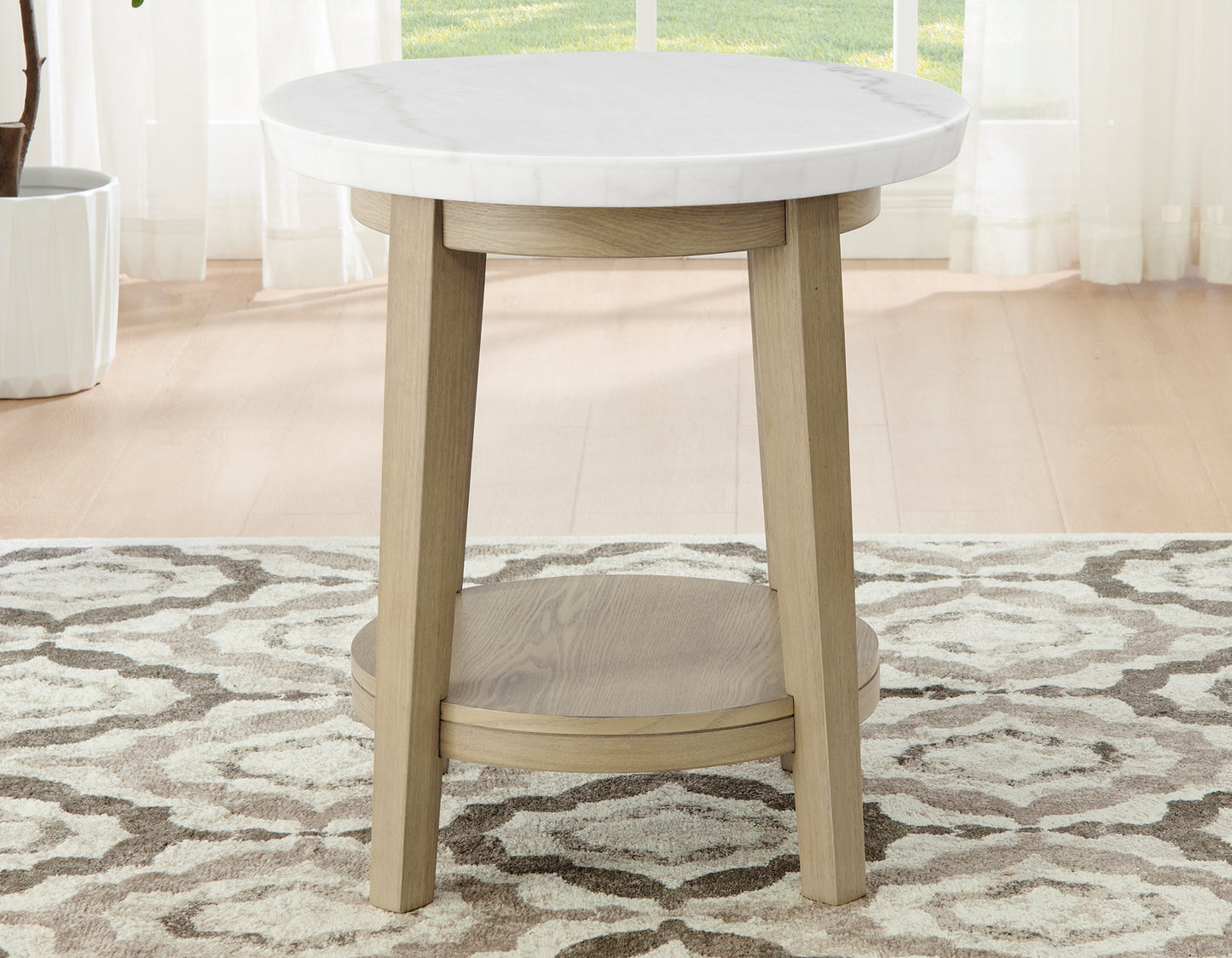 Vida, 22″ Round End Table, White Marble Top