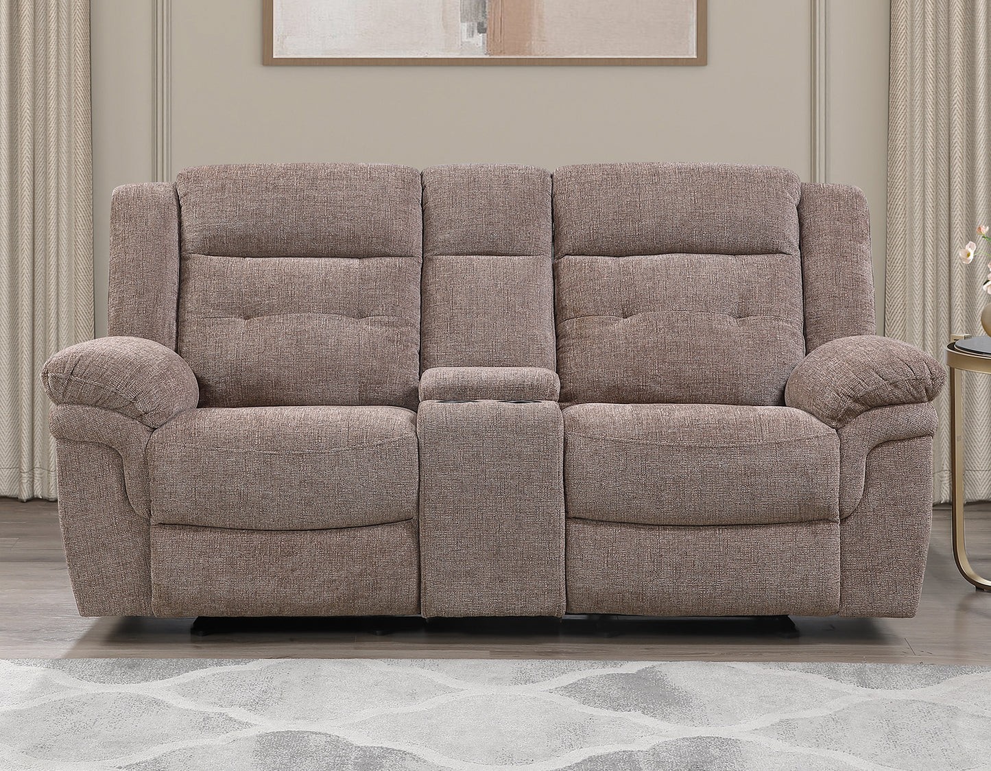 Sydney Console Loveseat, Manual Reclining, Glider, Brown