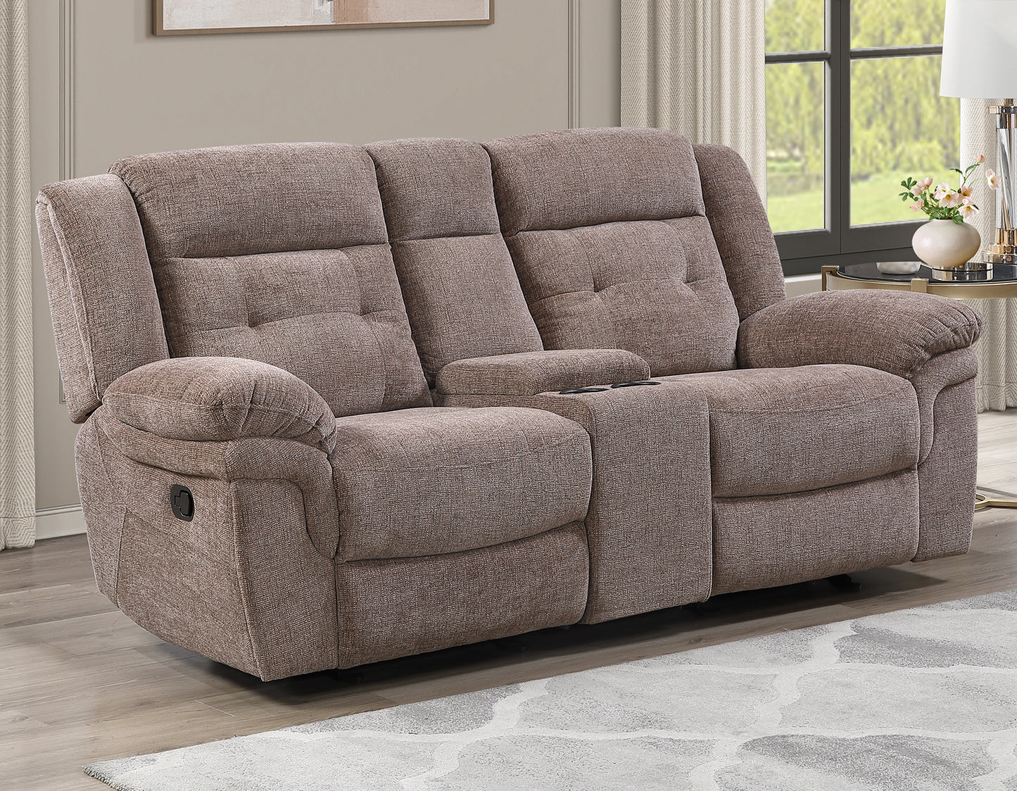 Sydney Console Loveseat, Manual Reclining, Glider, Brown