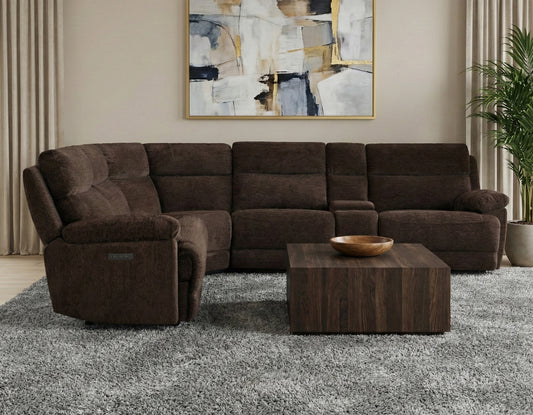 Gatlin Dual-Power Brown Fabric 6-Piece Modular Reclining Sectional