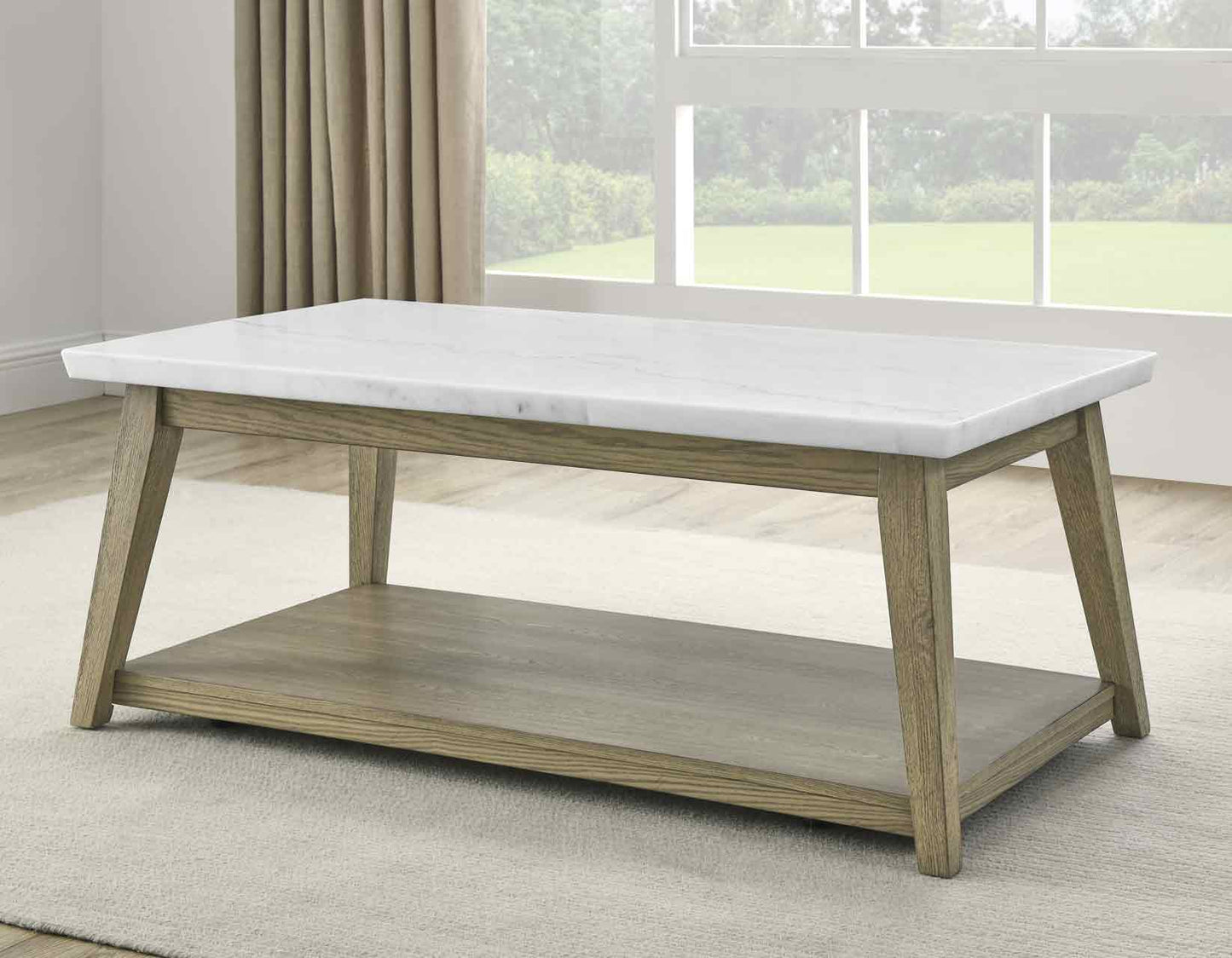 Vida, Cocktail Table, White Marble Top, Castered, Blonde