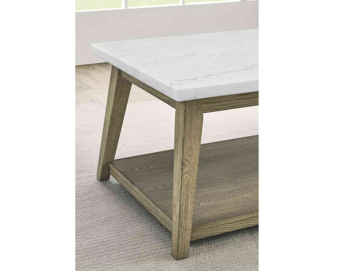 Vida, Cocktail Table, White Marble Top, Castered, Blonde