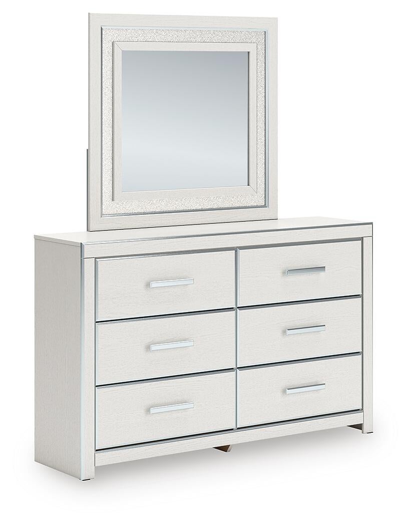 Zuraleus Queen Upholstered Panel Platform Bed, Dresser and Mirror
