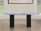 Artemis 5-Piece 70″ Rect Gray Marble Table, Black Finish w/4 Black Vegan Leather Chairs