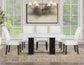 Artemis 5-Piece 70″ Rect White Marble Table, Black Finish w/4 White Vegan Leather Chairs