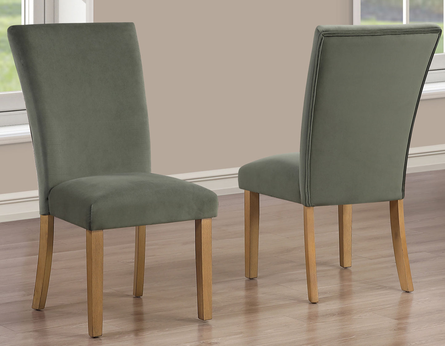 Artemis 70″ Rect White Marble Table, Tan Finish w/4 Green Velvet Chairs