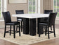 Artemis 5-piece 54″ Square White Marble Counter Table with 4 Black Vegan Leather Counter Chairs