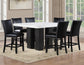 Artemis 5-piece 54″ Square White Marble Counter Table with 4 Black Vegan Leather Counter Chairs