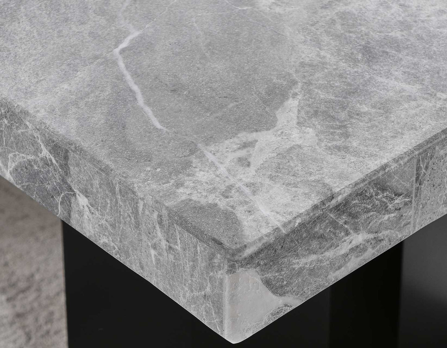 Artemis 5-Piece 70″ Rect Gray Marble Table, Black Finish w/4 White Vegan Leather Chairs