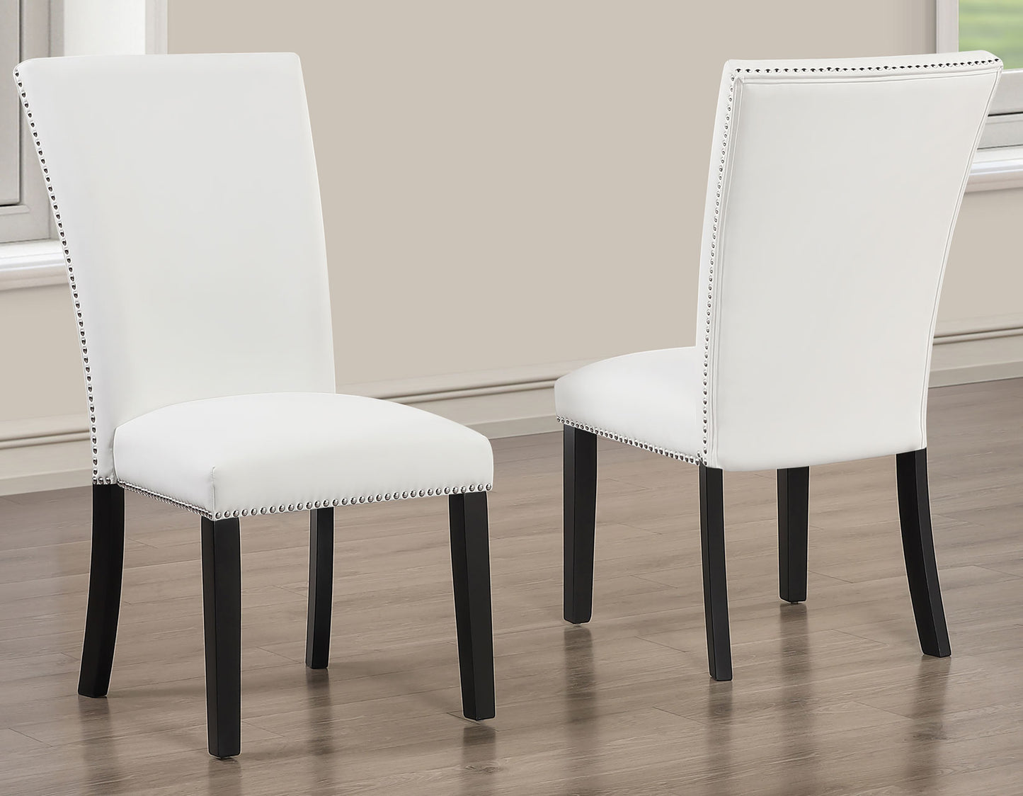 Artemis 5-Piece 70″ Rect Gray Marble Table, Black Finish w/4 White Vegan Leather Chairs
