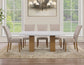 Artemis 5 Piece 70″ Rect White Marble Table, Tan Finish w/4 Beige Chenille Chairs