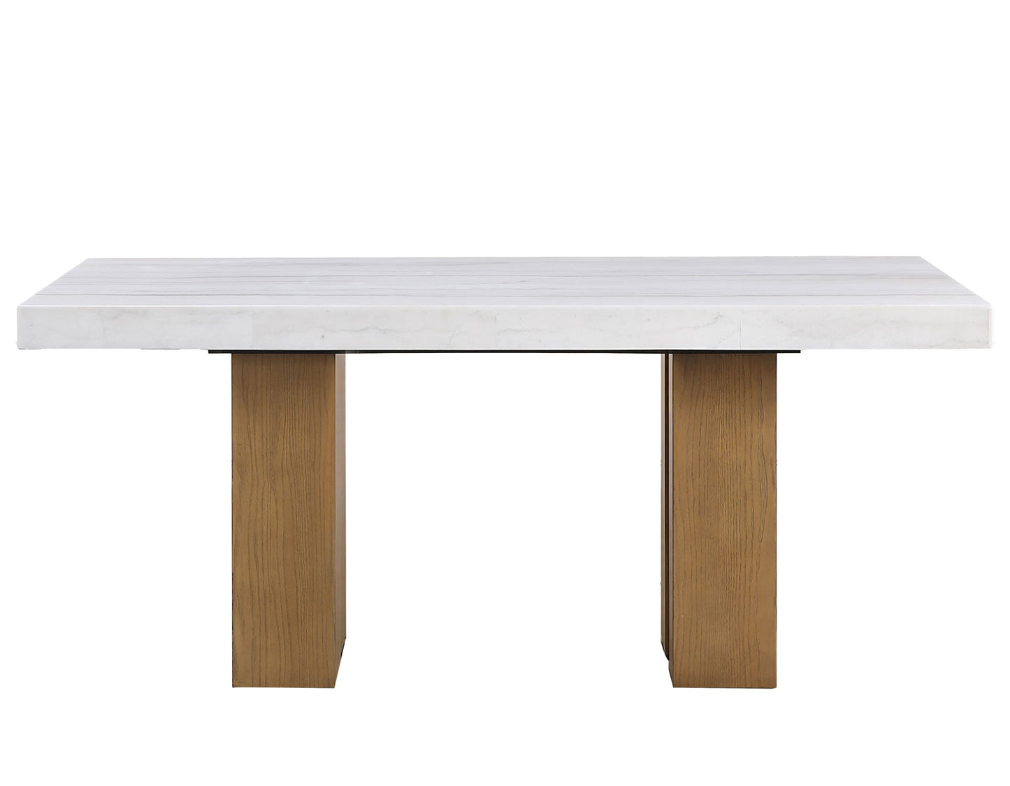Artemis 5 Piece 70″ Rect White Marble Table, Tan Finish w/4 Beige Chenille Chairs