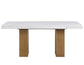 Artemis 5 Piece 70″ Rect White Marble Table, Tan Finish w/4 Beige Chenille Chairs