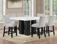 Artemis 5-piece 54″ Square White Marble Counter Table with 4 Gray Chenille Counter Chairs