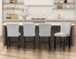 Artemis 5-piece 54″ Square White Marble Counter Table with 4 Gray Chenille Counter Chairs