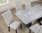 Artemis 5 Piece 70″ Rectangular Gray Marble Table, Black Finish with 4 Gray Chenille Chairs
