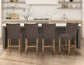 Artemis 5-Piece 54″ Square White Marble Counter Table, Sand Finish w/4 Brown Velvet Counter Chairs (Copy)
