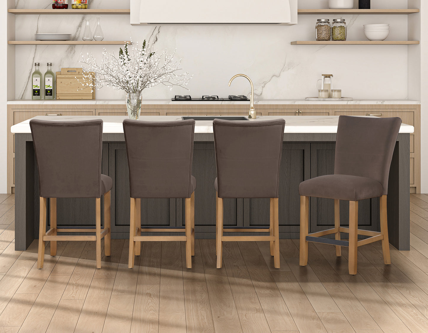 Artemis 24″ Counter Chair, Brown Velvet
