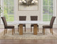 Artemis 70″ Rect White Marble Table, Tan Finish with 4 Brown Velvet Chairs