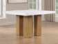 Artemis 5-Piece 54″ Square White Marble Counter Table, Sand Finish w/4 Green Velvet Counter Chairs