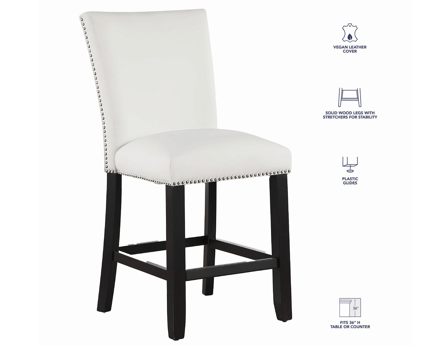 Artemis 24″ Counter Stool, White Vegan Leather