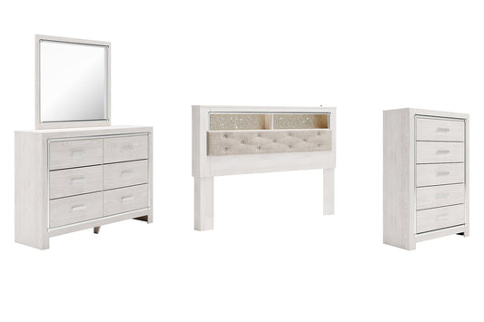Altyra King Bookcase Headboard with Mirrored Dresser and Chest Smyrna Furniture Outlet