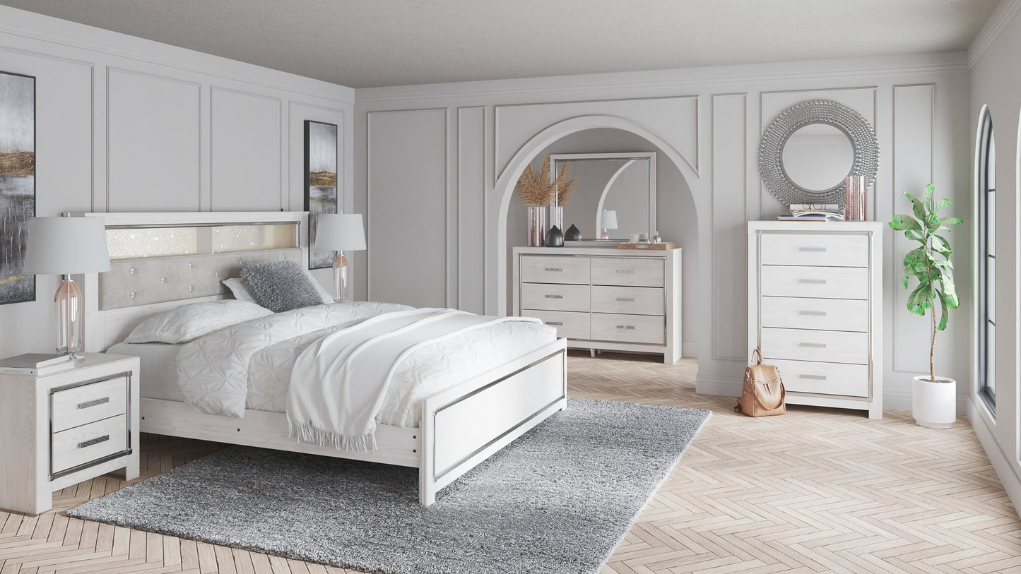 Altyra King Bookcase Headboard with Mirrored Dresser and Chest Smyrna Furniture Outlet