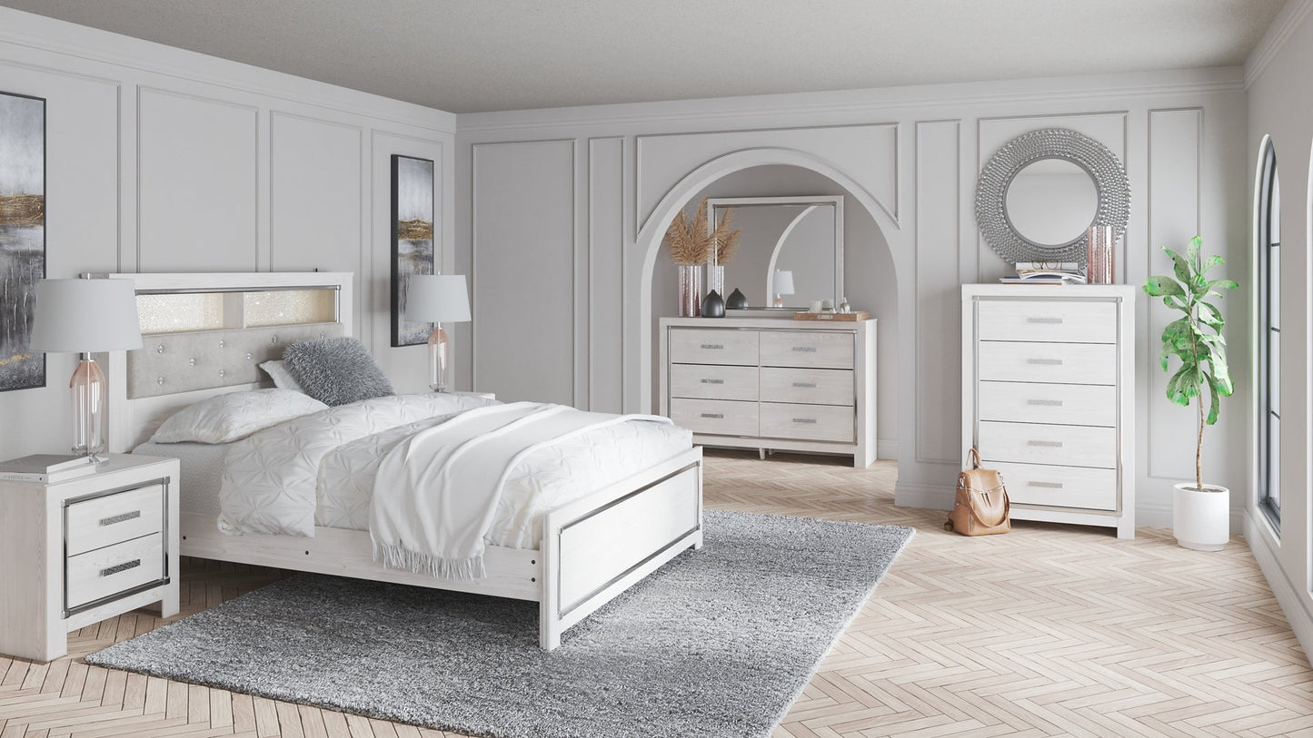 Altyra Queen Bookcase Headboard with Mirrored Dresser and Chest Smyrna Furniture Outlet