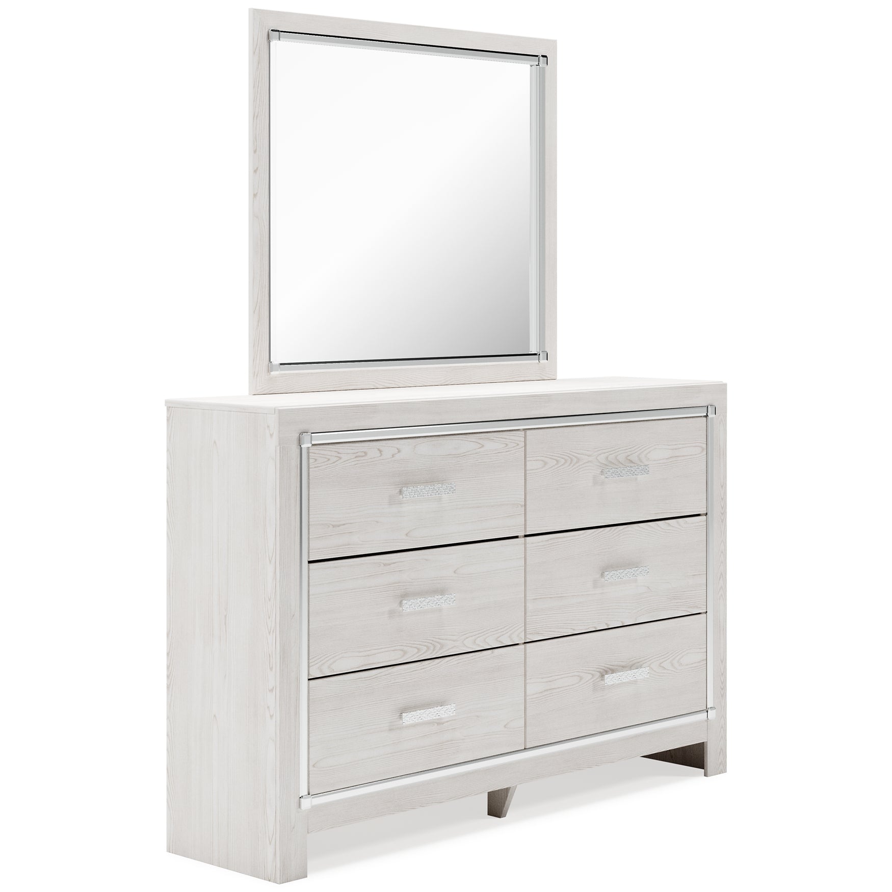 Altyra Queen Panel Bookcase Bed with Mirrored Dresser, Chest and 2 Nightstands Smyrna Furniture Outlet