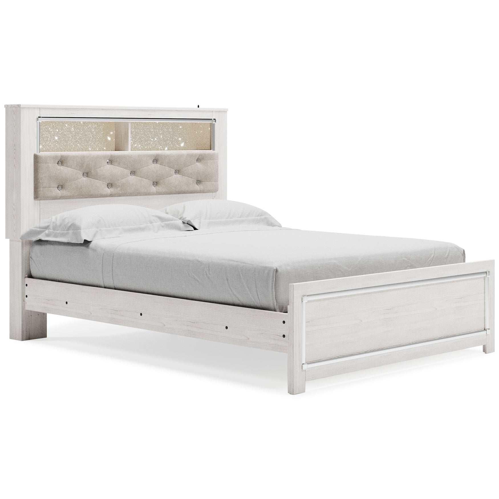 Altyra Queen Panel Bookcase Bed with Mirrored Dresser, Chest and 2 Nightstands Smyrna Furniture Outlet